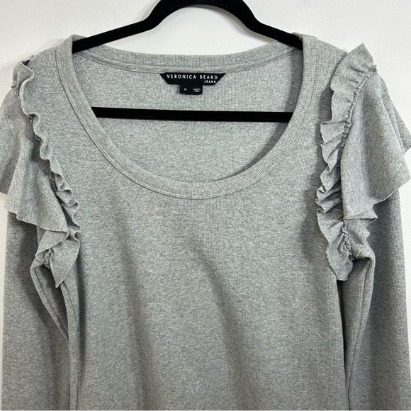 Veronica Beard Ruffled Avedon Ribbed jersey knit Long Sleeve Gray Blouse Sz M - Picture 5 of 11